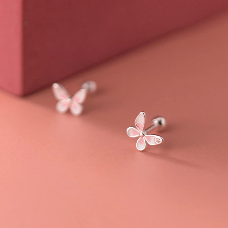 925 Sterling Silver CZ Zircons Butterfly Screw Back Stud Earrings For Children Baby Girls Kid 7mmX5mm Tiny Mini Earring 241220