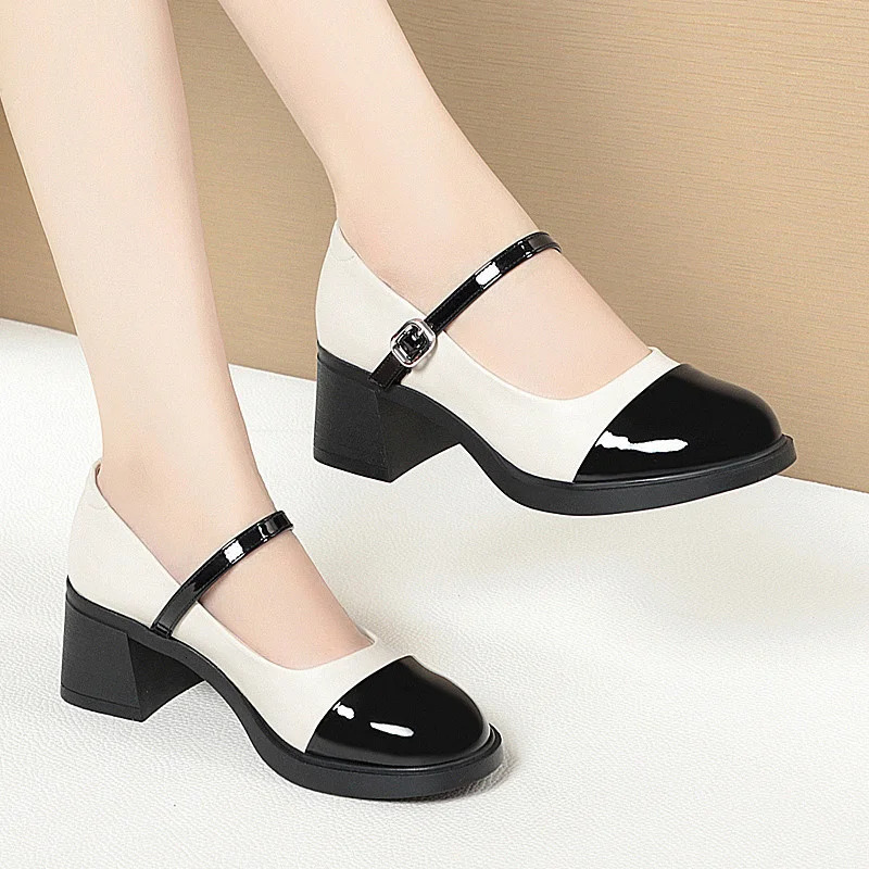 Women Shoes Fashion Retro Round Toe Soft Leather Casual Mary Jane Shoes Shallow Mouth Waterproof Platform Shoes 241225