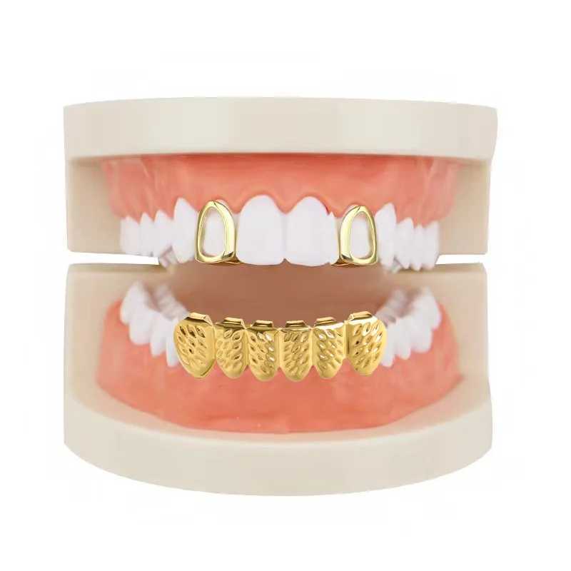 Hip Hop Teeth Cs Grillz With Cross Hollow Out Micro Pave Top Bottom Charm Grills For Men Women Jewelry Party DecorativeXJ241225