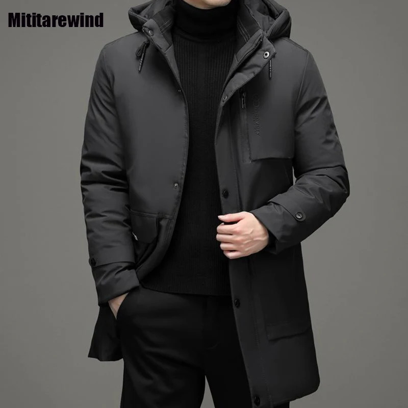 Mens Coat Winter Daily Causal Keep Warm Jacket Thicken Zipper Detachable Hooded Parkas Classic Mid Long Padding Jackets 241225