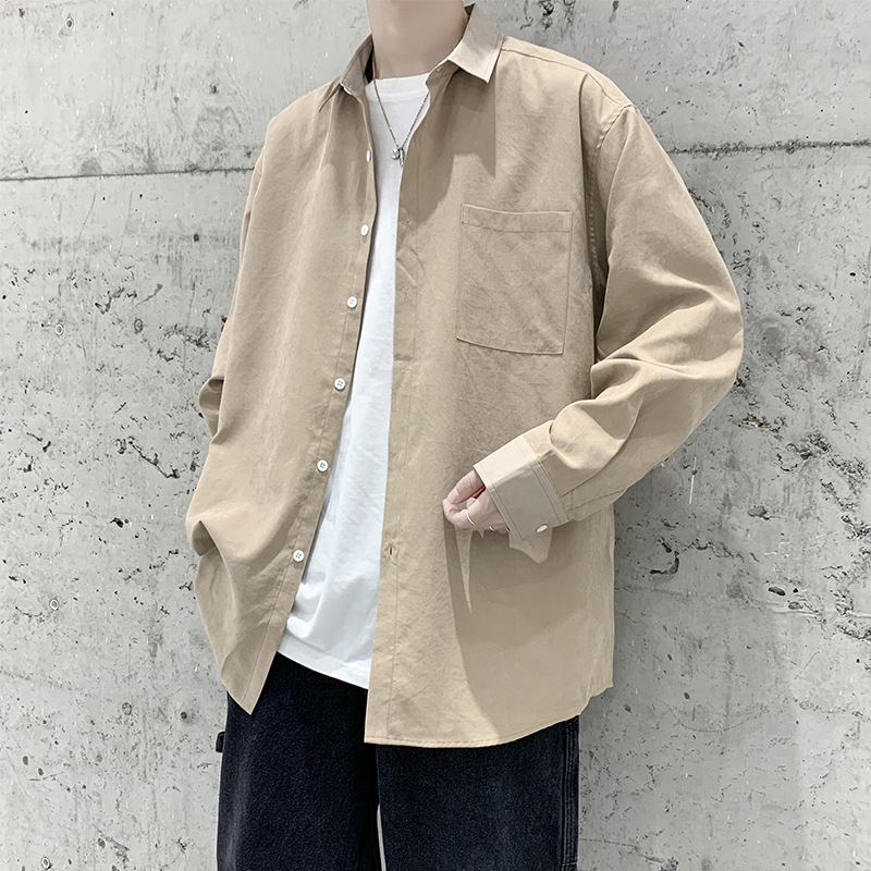 M12254 Hong Kong style solid color long-sleeved shirt youth jacket autumn casual loose shirt