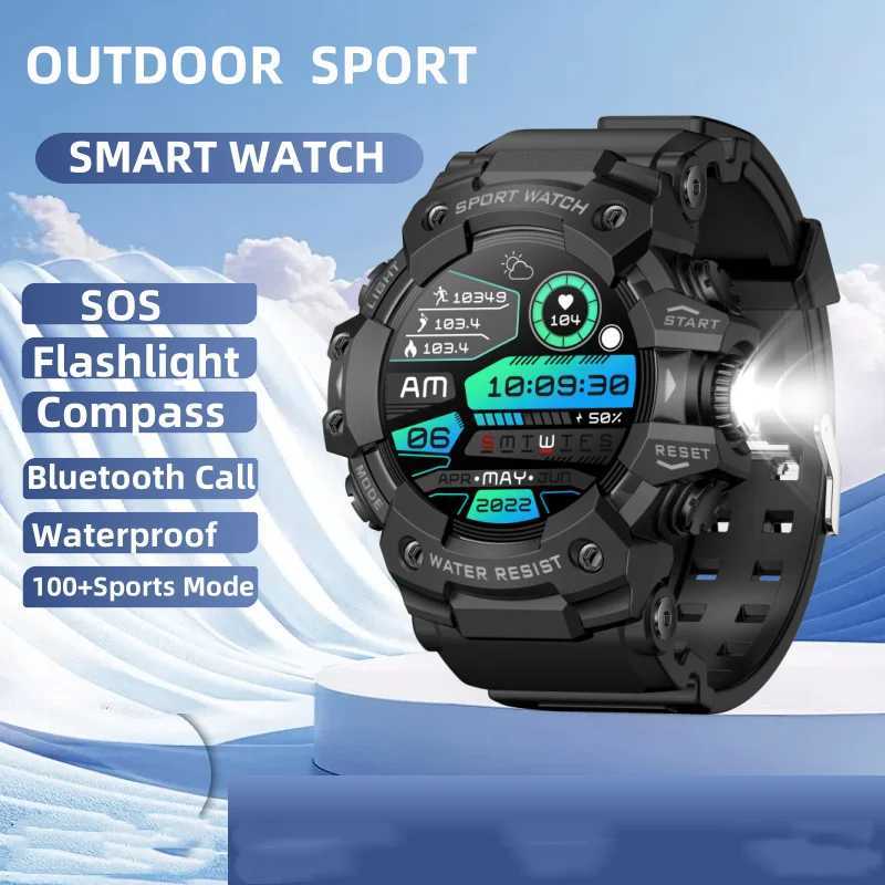 2024 Rugged Sport Smart Watch Calls Colorf Waterproof Military Smartwatches with Flashlight SOS CPASS for Phone Z241225