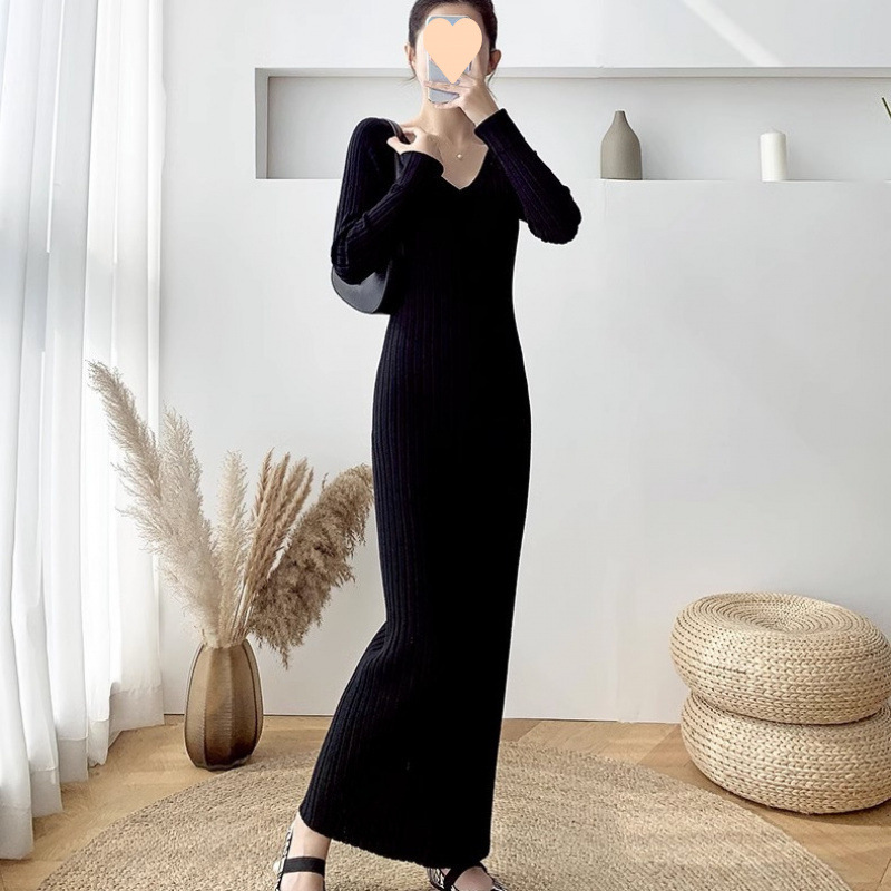 FA1088 Long sweater dress over the knee for women new autumn and winter slim fit bottoming inner ankle knitted dress long skirt