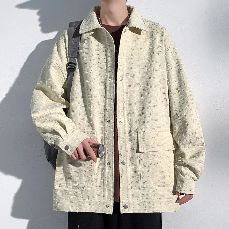 Workwear Jacket Mens Autumn Trend Small Fragrance Style Large Pocket Top Loose Wear Coat 241225