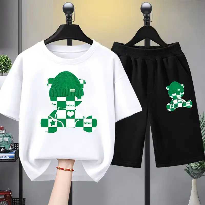 Clothing Sets Summer boys clothing set childrens girls cartoon bear print T-shirt and shorts 2-piece set childrens casual topY241225ZTWW