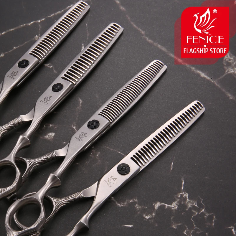 Fenice Professional Personality Handle 6 inch Hair Salon Sheers V-type Traceless Thinning Scissors Hairdressing Cutter 241225