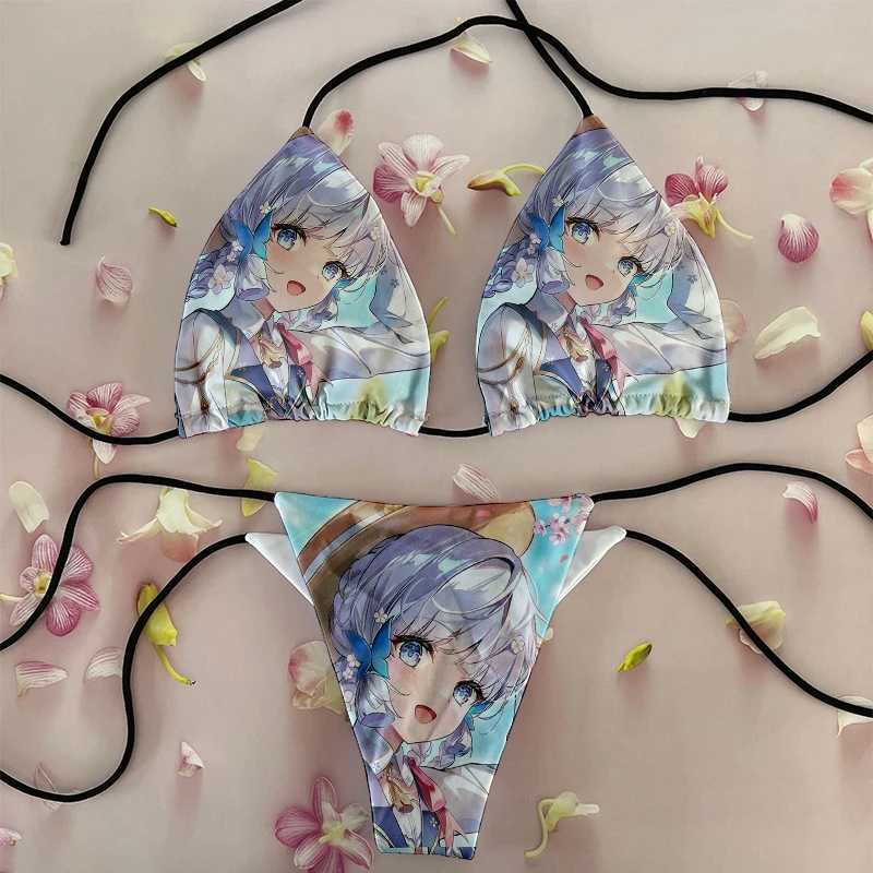 New Fashion Anime Style Womens Bikini Set Cartoon Anime Girl Pattern Kawaii Swimsuit Two Piece Novel Trend Holiday GiftW241225