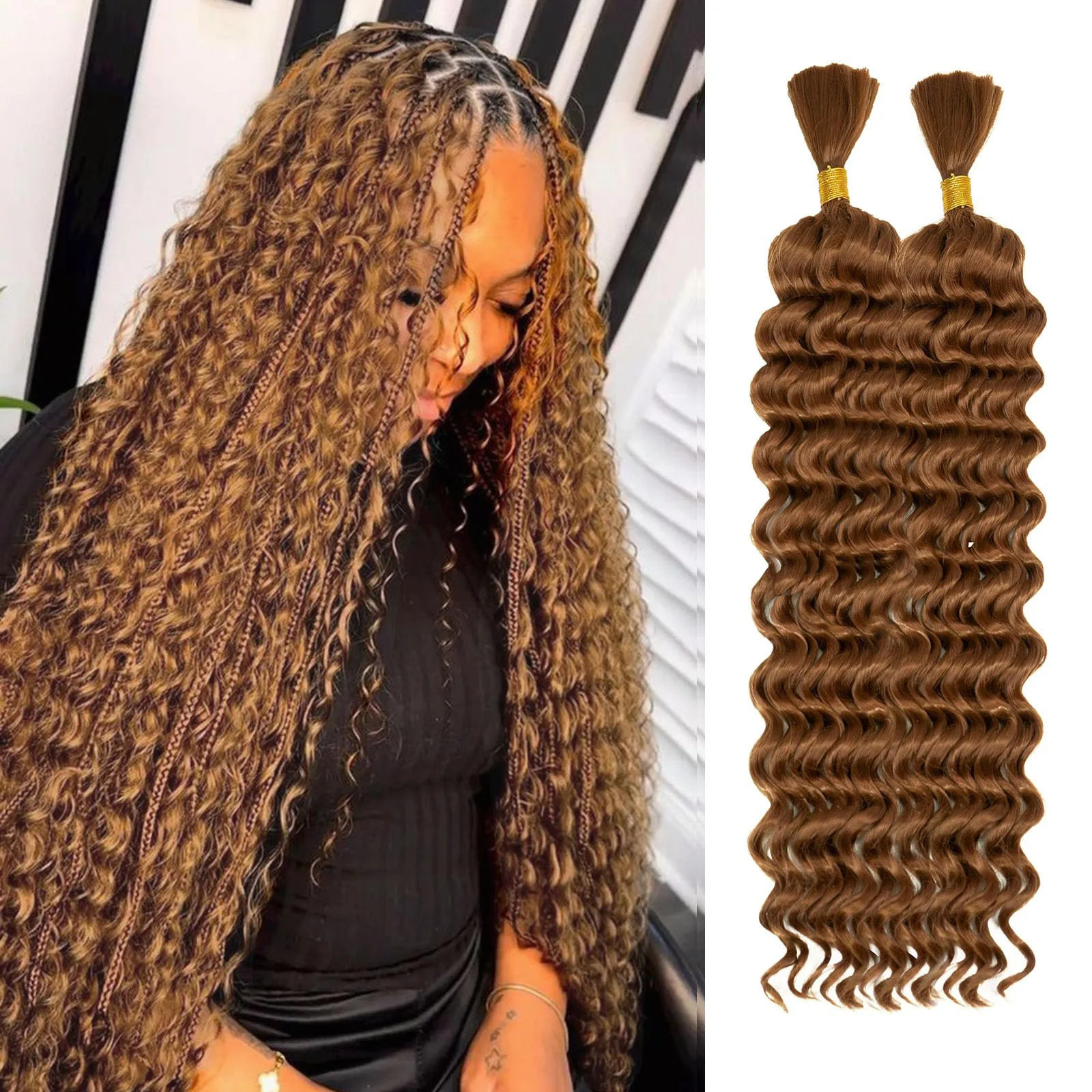26inch Synthetic Deep Wave Bulk hair For Braiding 90g No Weft Deep Wave For Women High Quality Synthetic Protein Hair 241225