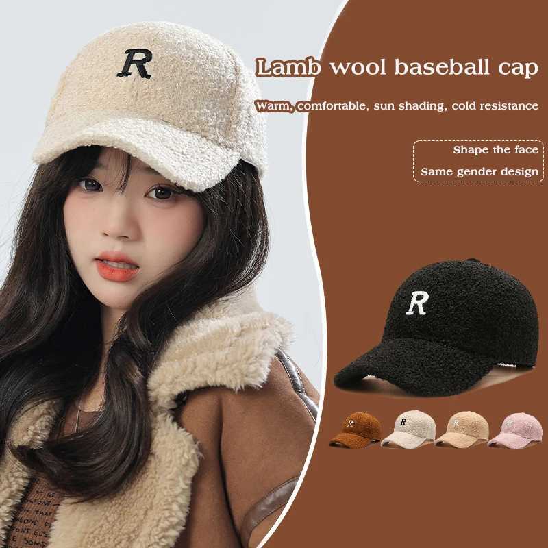 Plush baseball cap womens winter warm thick cashmere leather cap solid color adjustable womens duckbill cap W241225