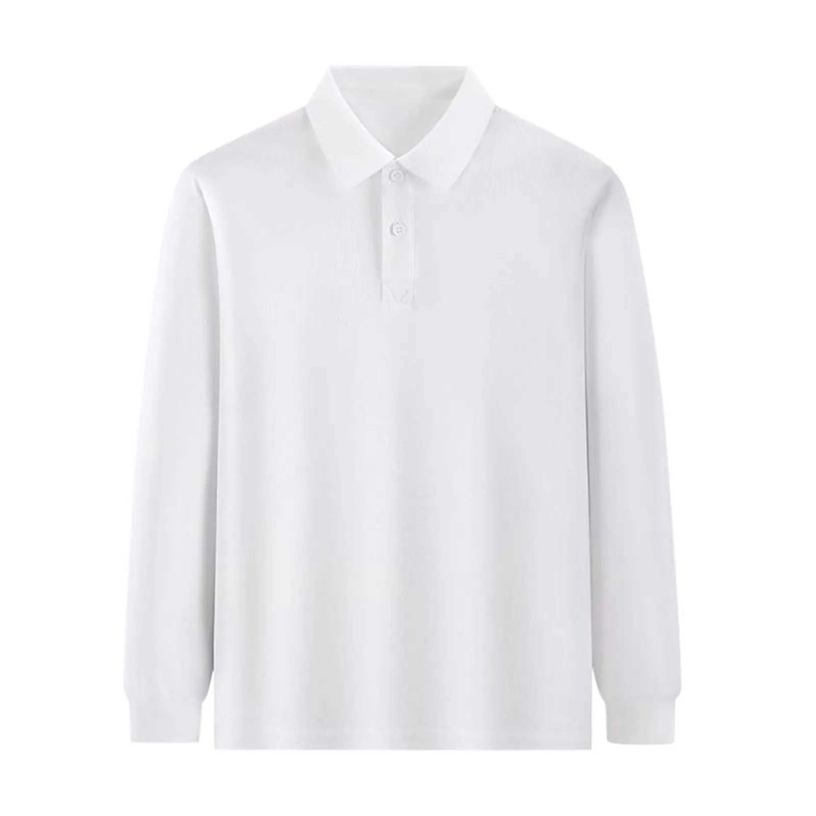 White Long Sleeve POLO Shirt For Boys Girls Lapel Design Suitable For Middle Big Kids School Uniform Clothes 2-7 Yrs 2024XJ241225