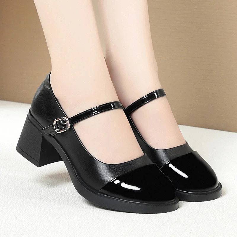Women Shoes Fashion Retro Round Toe Soft Leather Casual Mary Jane Shoes Shallow Mouth Waterproof Platform Shoes 241225