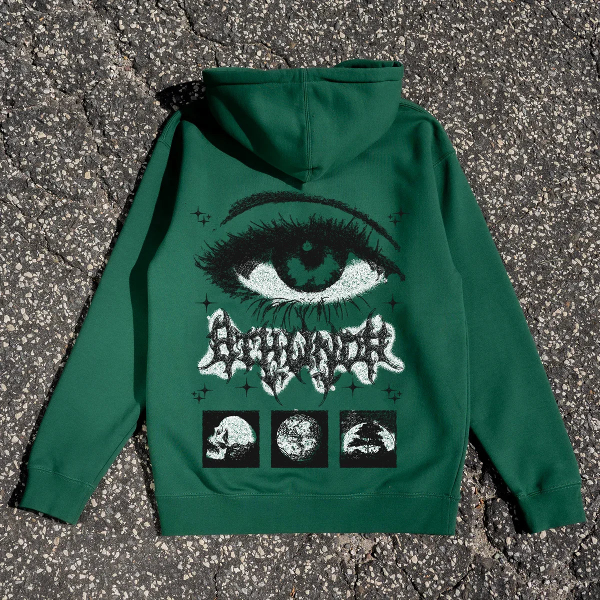 American Simple Goth Eyes Hand-painted Style Printed Green Hoodie Womens Spring Trend Y2K Hip-hop Street Sports Pullover 241224
