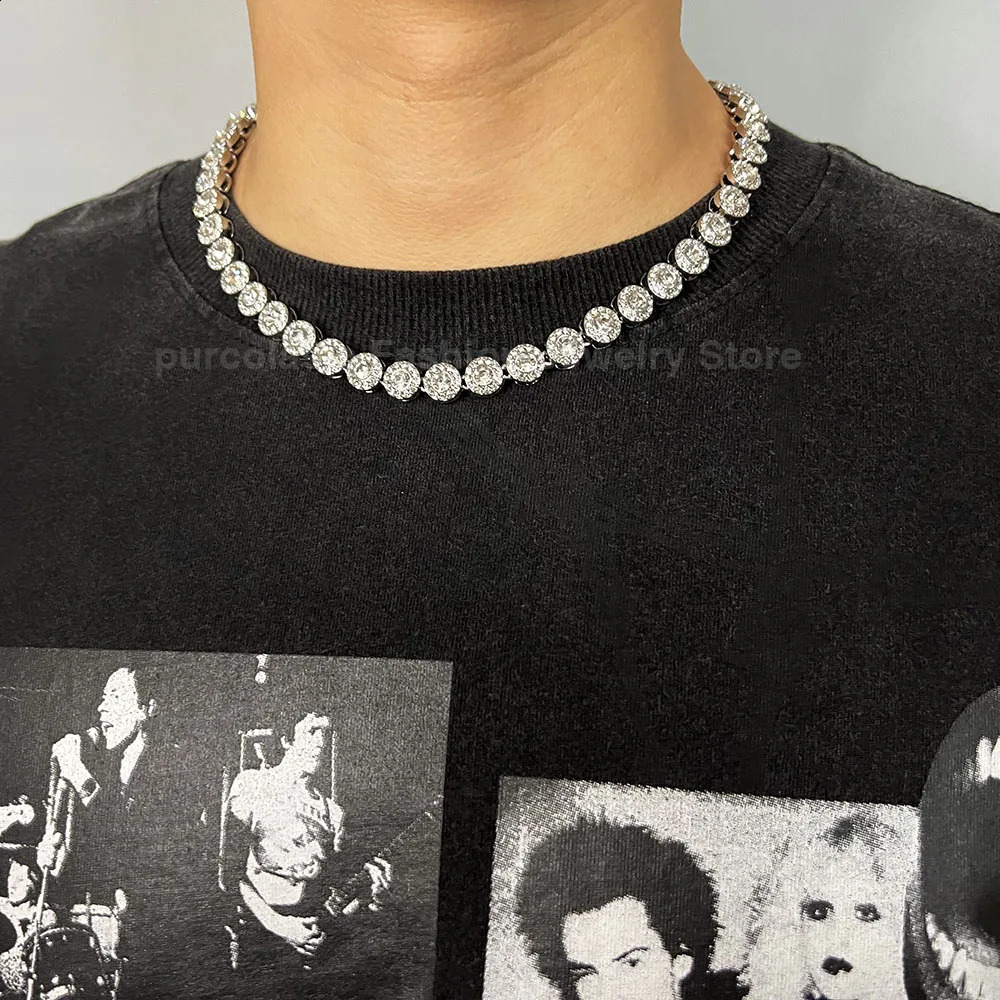 Round 10mm necklace shiny rhinestone ice out cool hip-hop chain suitable for men women and fashionable jewelry 241223