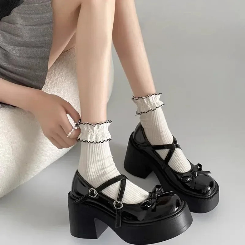 Womens Chunky Heel Mary Janes Shoes Spring Round Toe Pumps Platform Shoes for Women Dress Students Womens Lolita Heeled Shoes 241225