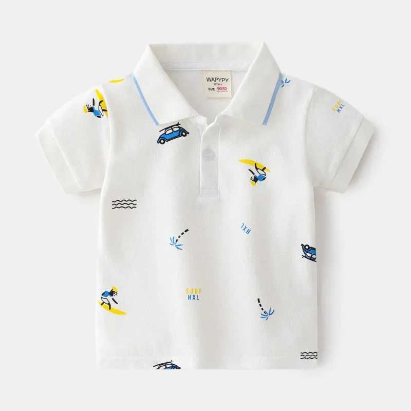 Kids Dinosaur Print Short Sleeve T-shirt Summer Boys Loose Color-Block Casual Polo Shirt Breathable Cotton for Ages 3-8XJ241225