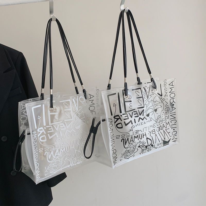 Transparent large shopping 2025 new fashion women's summer large-capacity Tote hundred jelly shoulder bag