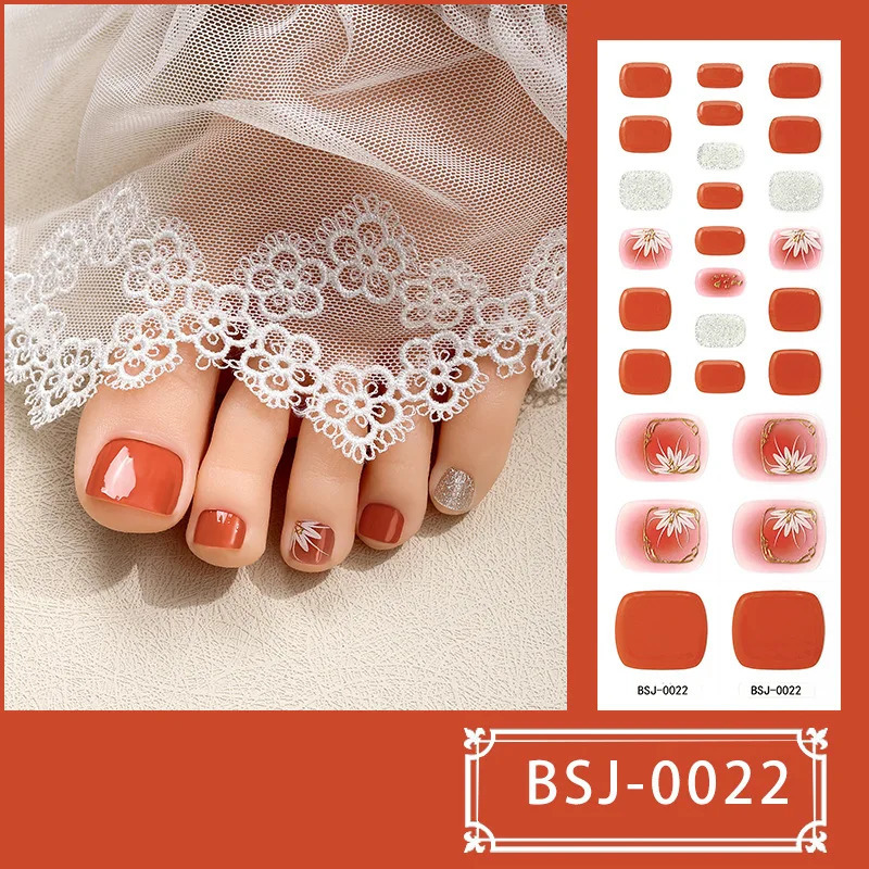 26 Strips Toe Gel Nail Sticker Hardens with UV Lamp Curing Gel Stickers Waterproof Korean Semi Cured Foot Gel Nail Art Wraps 241225