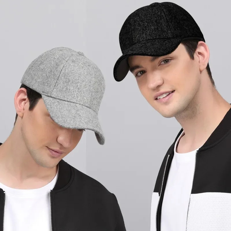 Baseball Cap for Men Winter Wool Hat Keep Warm Big Head Circumference Thickened Solid Color Trucker Cap Dad Hat High Quality 241225