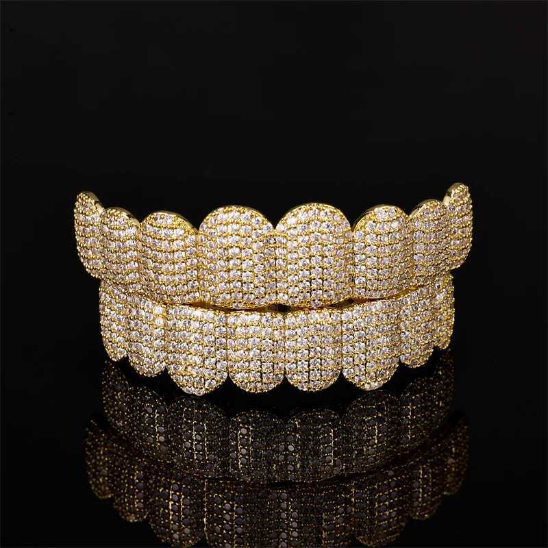 Full CZ Stones Teeth Grillz Cs Cubic Zircon d Out Micro Pave Top Bottom Charm Grills For Men Women JewelryXJ241225