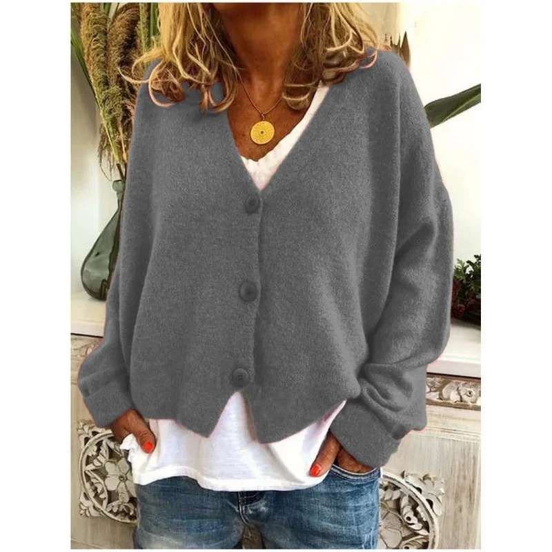 Knitted Cardigan Women Loose Sweater Solid Color Single Breasted Coats Trench Office Outwear Plus Size Autumn Winter 241225