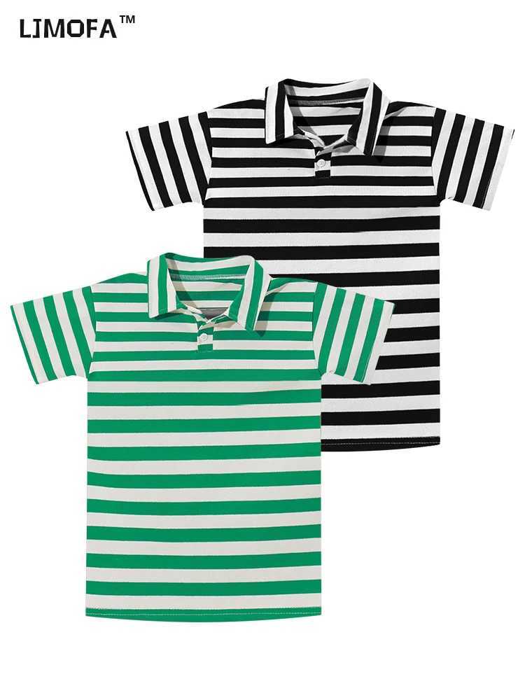 LJMOFA Boys Casual Short Sleeve Polo Shirts Kids Clothes Stripes Turn-down Collar Summer Cotton Toddler Sports T-shirt D436XJ241225