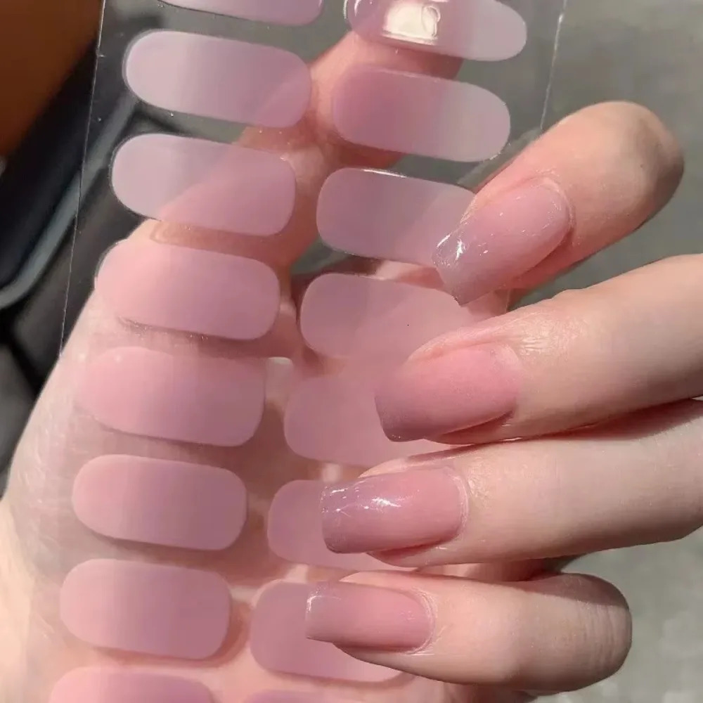 Semi-cured Gel Nail Stickers Solid Color Nail Semi-baked Tips Full UV Nail Need Decals Paste Lamp N0R7 Ideal Gift Beauty Tool 241225