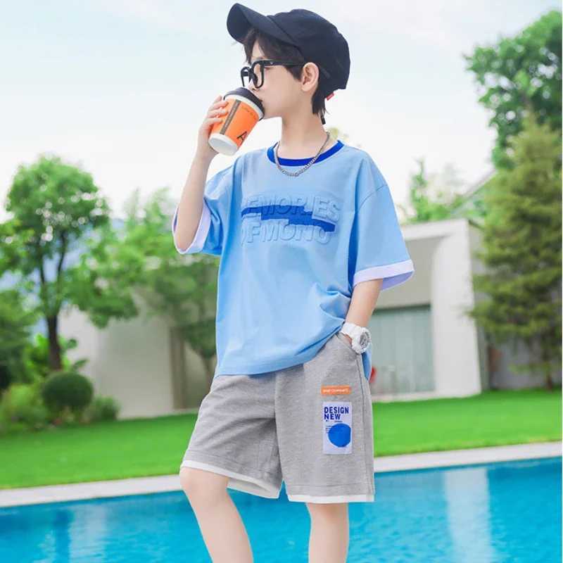 Clothing Sets Kids Clothes Boys Summer Letter T-Shirt Shorts 2pcs Set Teenage Boy Contrast Color Tracksuit Children fashion Sport OutfitY2412259RQZ