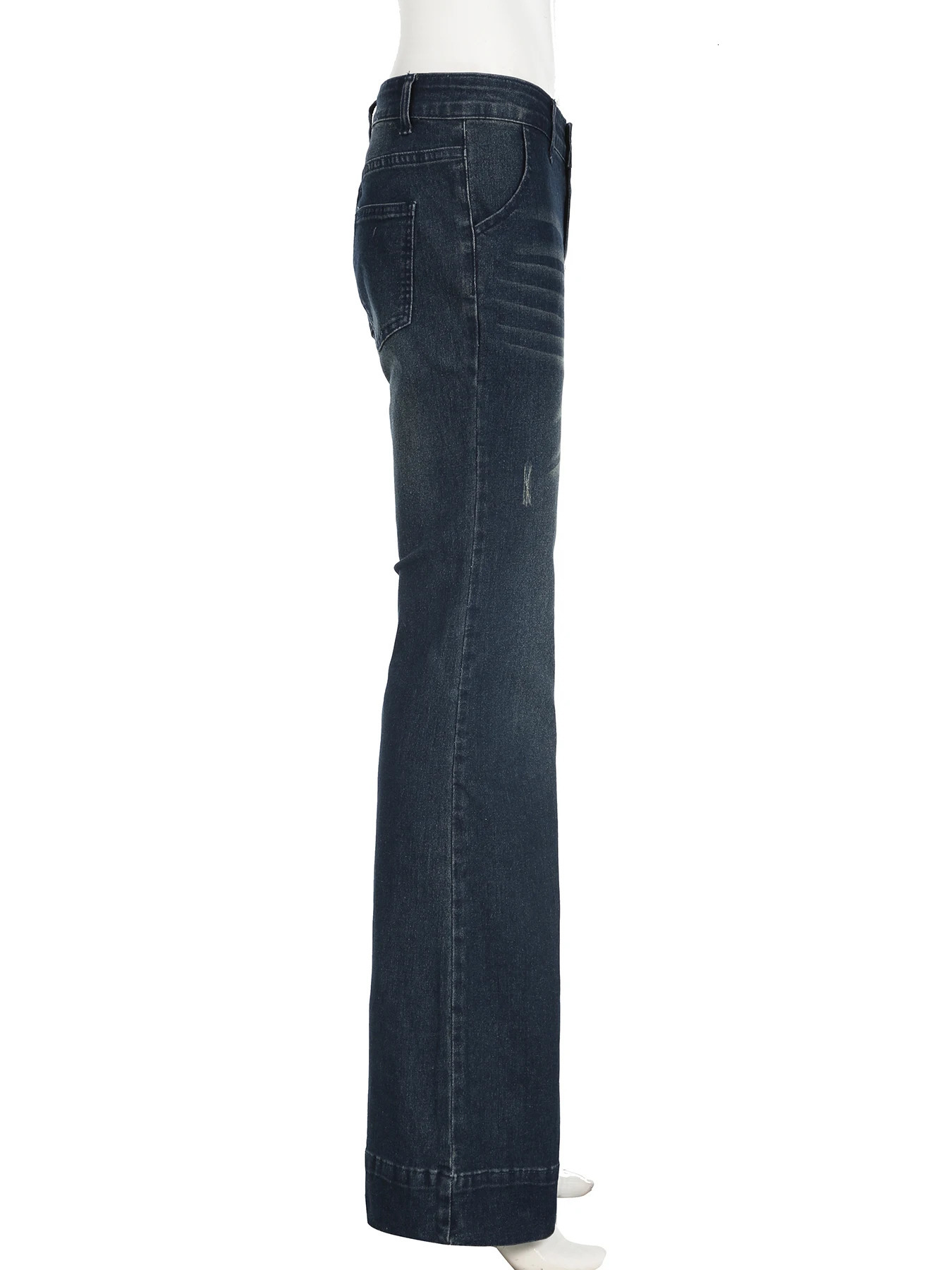 IAMSURE Vintage Slim Flare Ripped Jeans Y2K Skinny Low-Waisted Denim Pants Women Autumn Winter Fashion Streetwear Ladies 241220