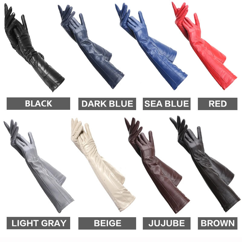 Fashion beige long leather gloveshigh-grade long leather gloves womenwinter genuine sheepskin womens long gloves - CSD2-50CM 241225
