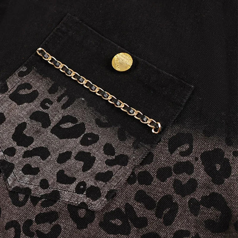 Gradient leopard print denim jacket for women in spring and autumn loose and casual n short jacket trendy top 241223