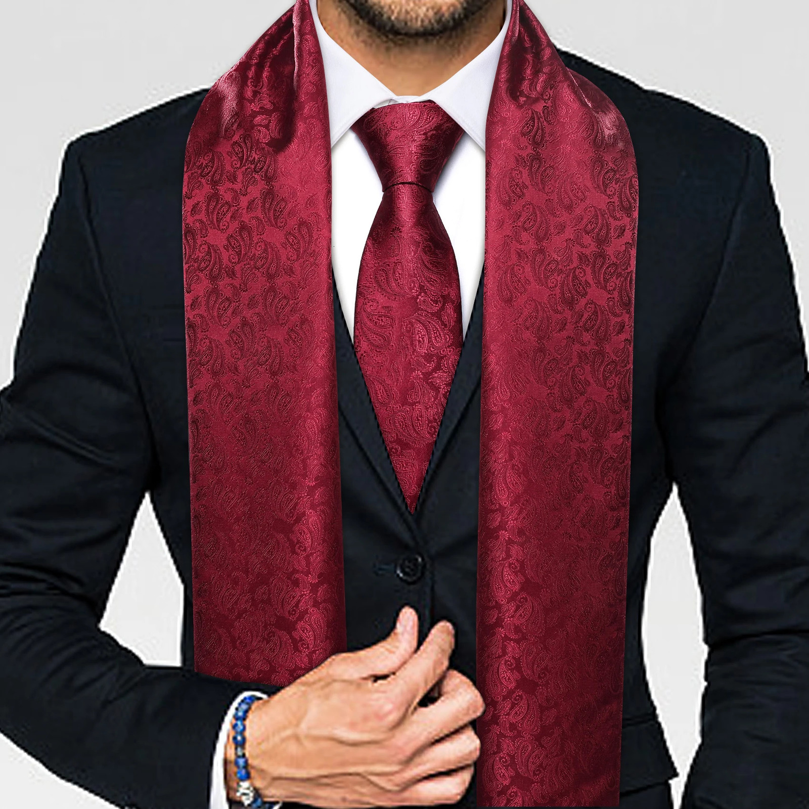 Fashion Men Scarf Tie Set Blue Gold Jacquard Paisley Silk Autumn Winter Hanky Cufflink Casual Business Shawl Gift Barry.Wang 241225