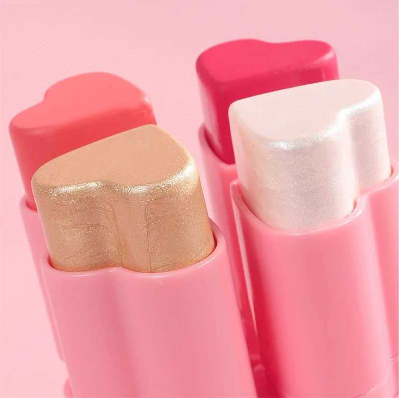 Love Shape B Highlighter Stick Face Brighten Glitter Matte Peach Red Cheek Tint Makeup Cheekbone Contouring Dye Creamy BXJ241225