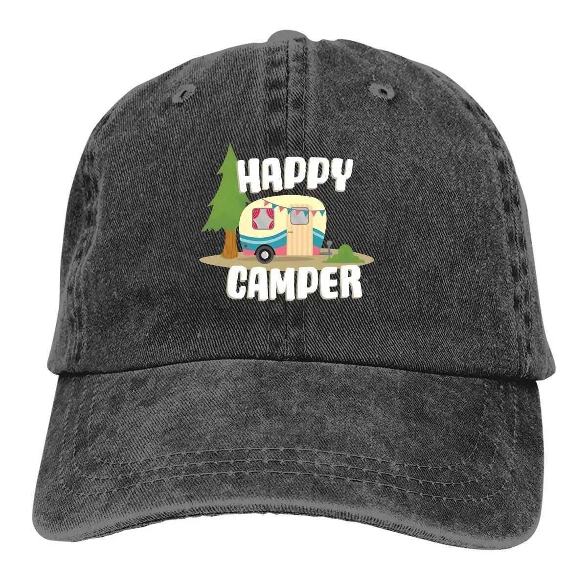 Camping multi-color hat Peaked womens hat Happy camping trailer personalized Visor protective hat W241225