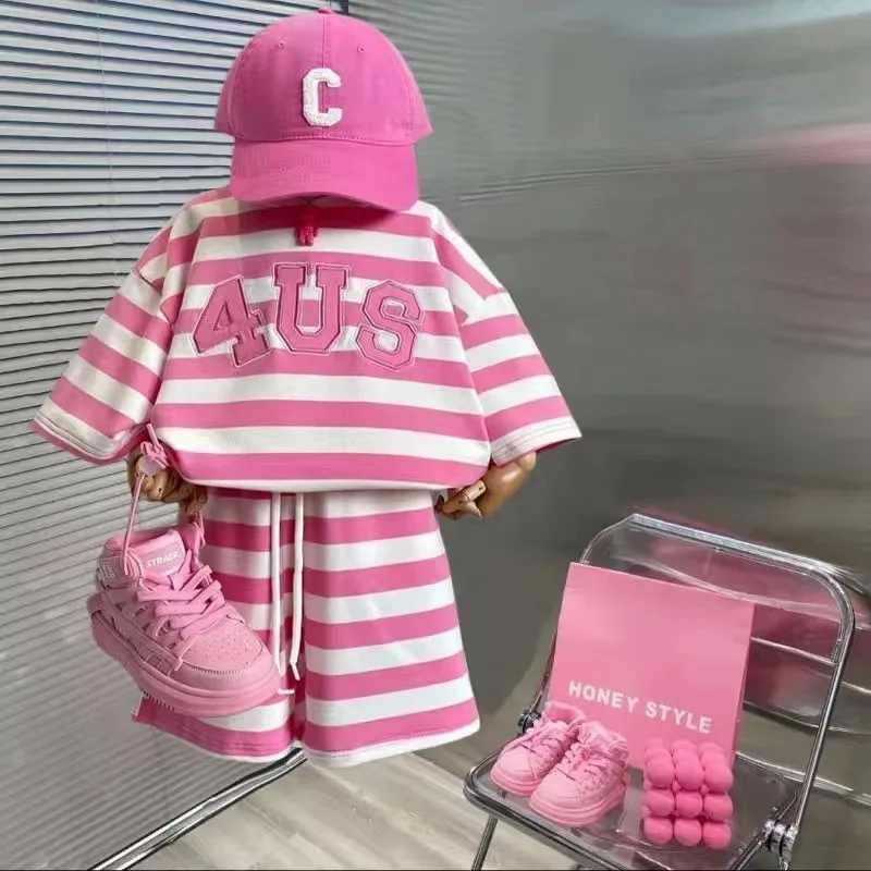 Clothing Sets Summer Kid Girls Clothes Set Baby Red Shripe T-shirts and Shorts 2 Pieces Suit Children Short Sleeve Letter Top Bottom OutfitsY241225210