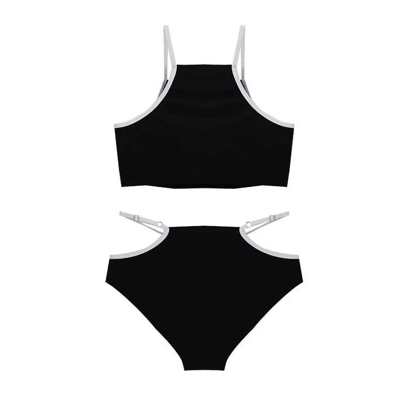 Sexy Korean fashion high neck bikini suit high waist swimsuit two-piece sports swimsuit apron swimsuit Biquini beachwearW241225