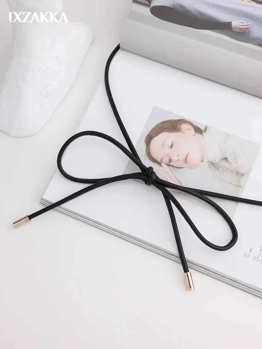 Sheepskin Knot Waist Rope Fashion Leather Round Rope Thin Belt Womens Small Belt Waist Closing Decorative Waist Chain for Dress 241225