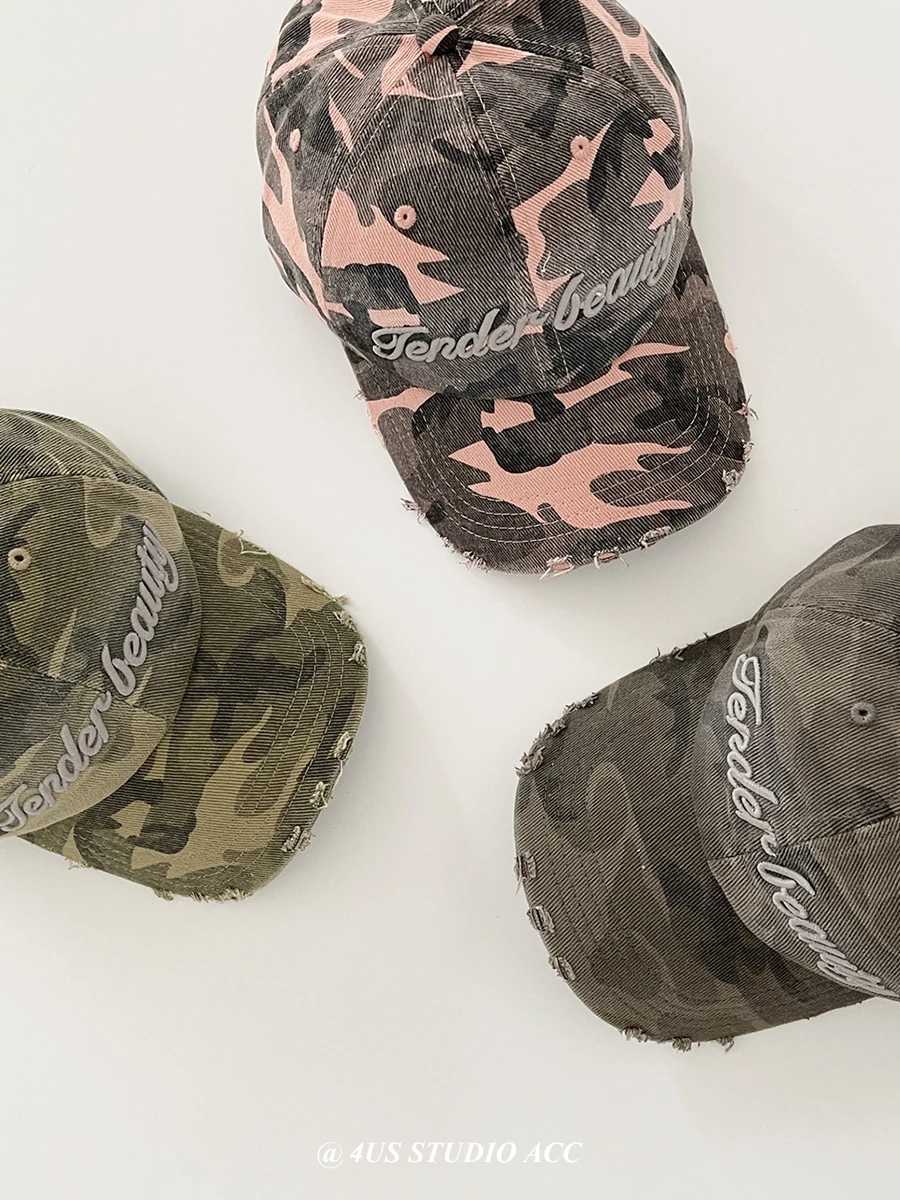 Korean style camouflage embroidered baseball cap womens street fashion brand soft top sun hat mens foot cap W241225