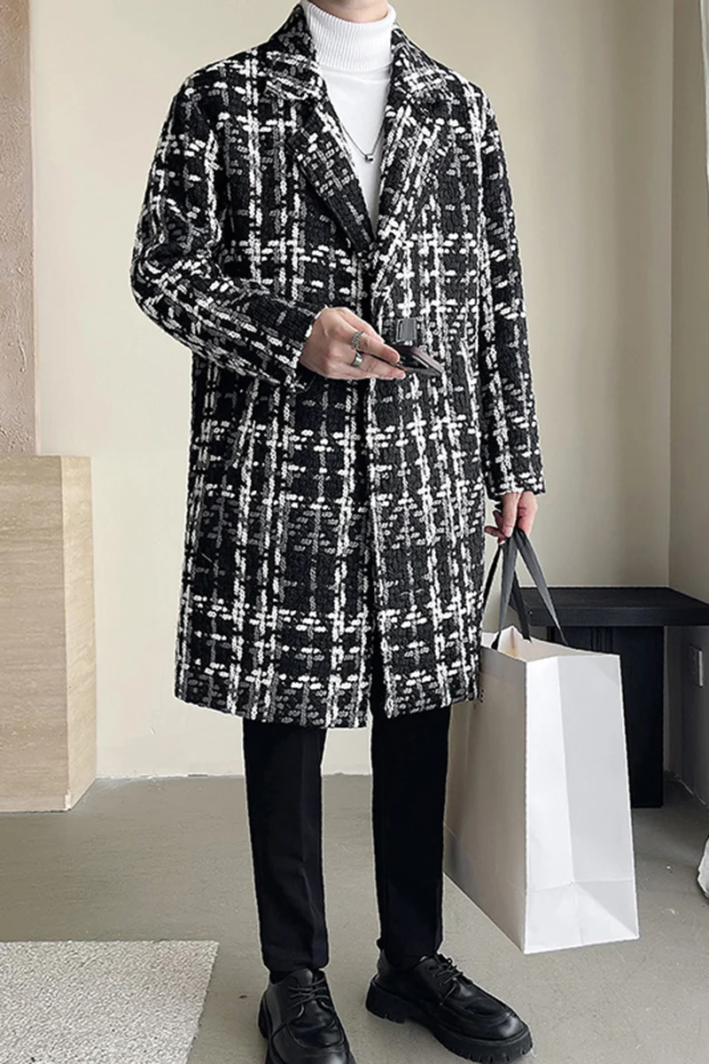 2024 arrival winter jacket men fashion plaid Woolen Coat Mens Casual Wool trench coat Men Dress windproof male Jacket 241225