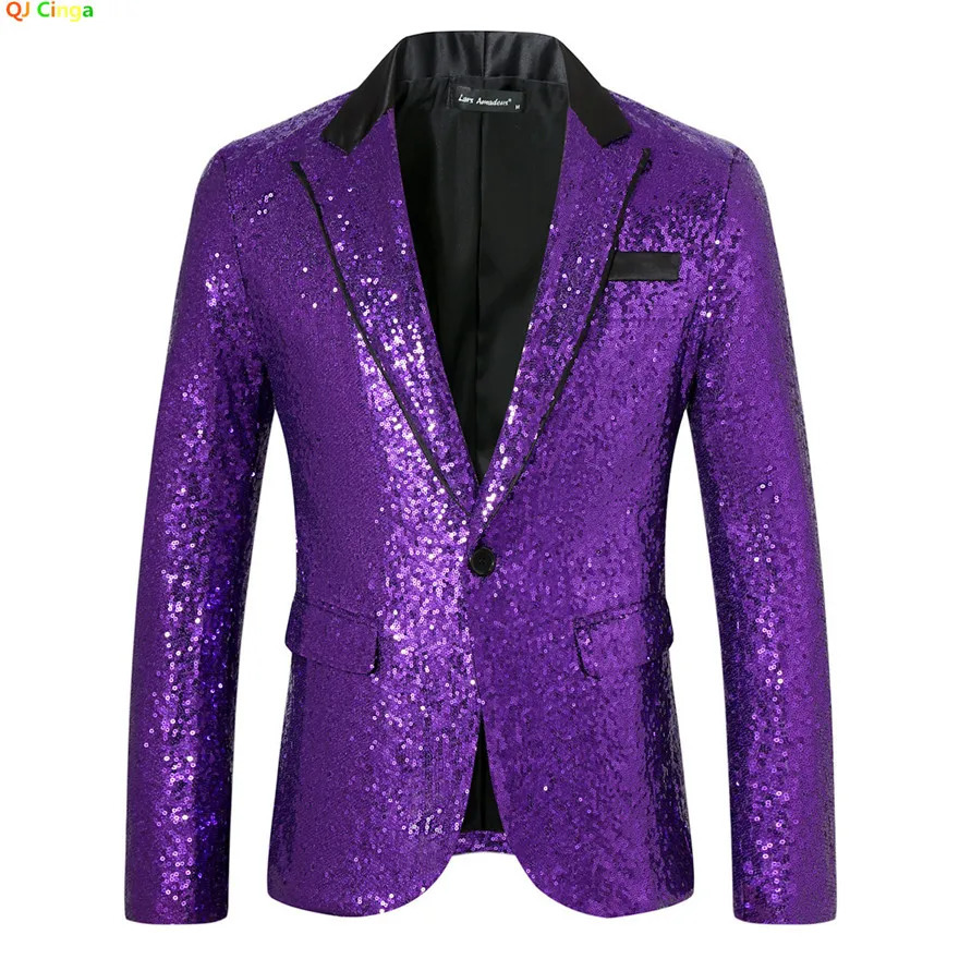 Red Mens Shiny Sequins BlazerWedding Party Dress CoatsWhite Purple Green Silver Suit Jacket European Size SXXL 241225