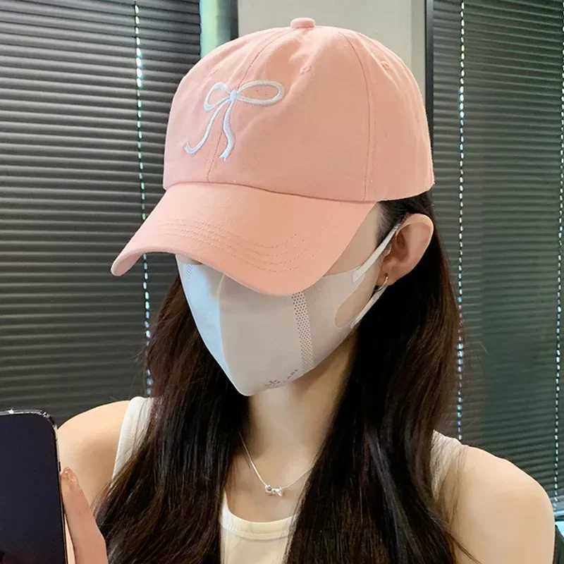 Korean Bow Baseball Hat Womens Y2K Pink Bow Embroidered Snap Cap Summer Adjustable Soft Top Toe Hat Gorilla W241225