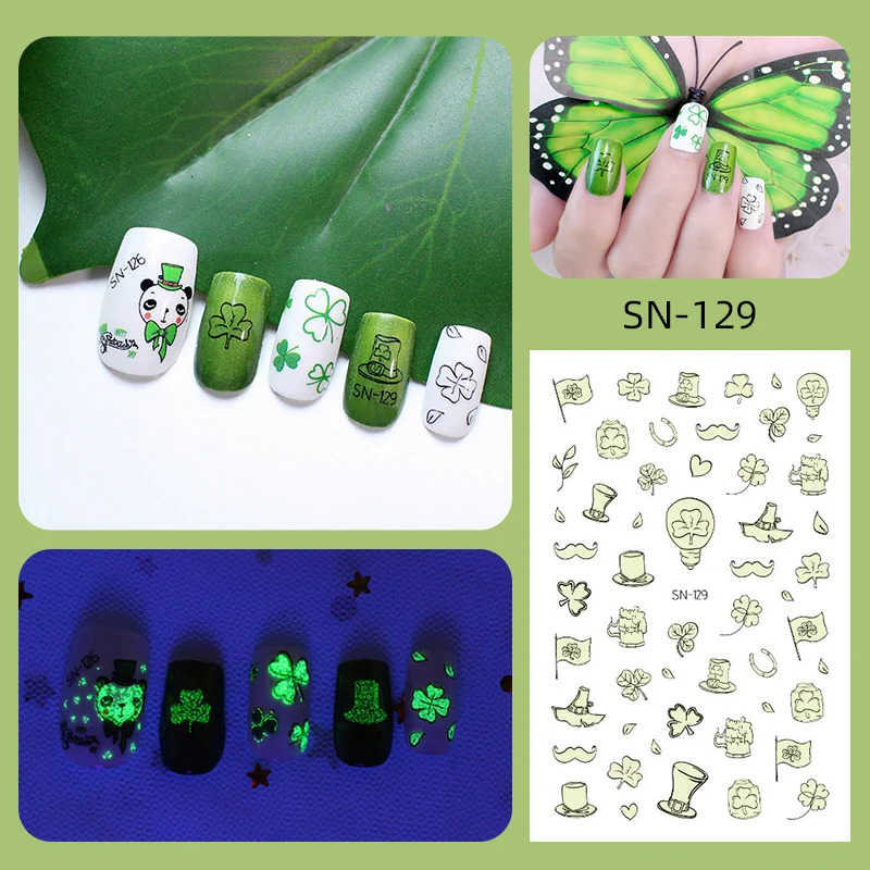1Pc Spring Four Leaf Clover Nail Decal And Sticker Flower Leaf Tree Green Saint Patrick Days DIY Slider For Manicuring Nail Tool 241225