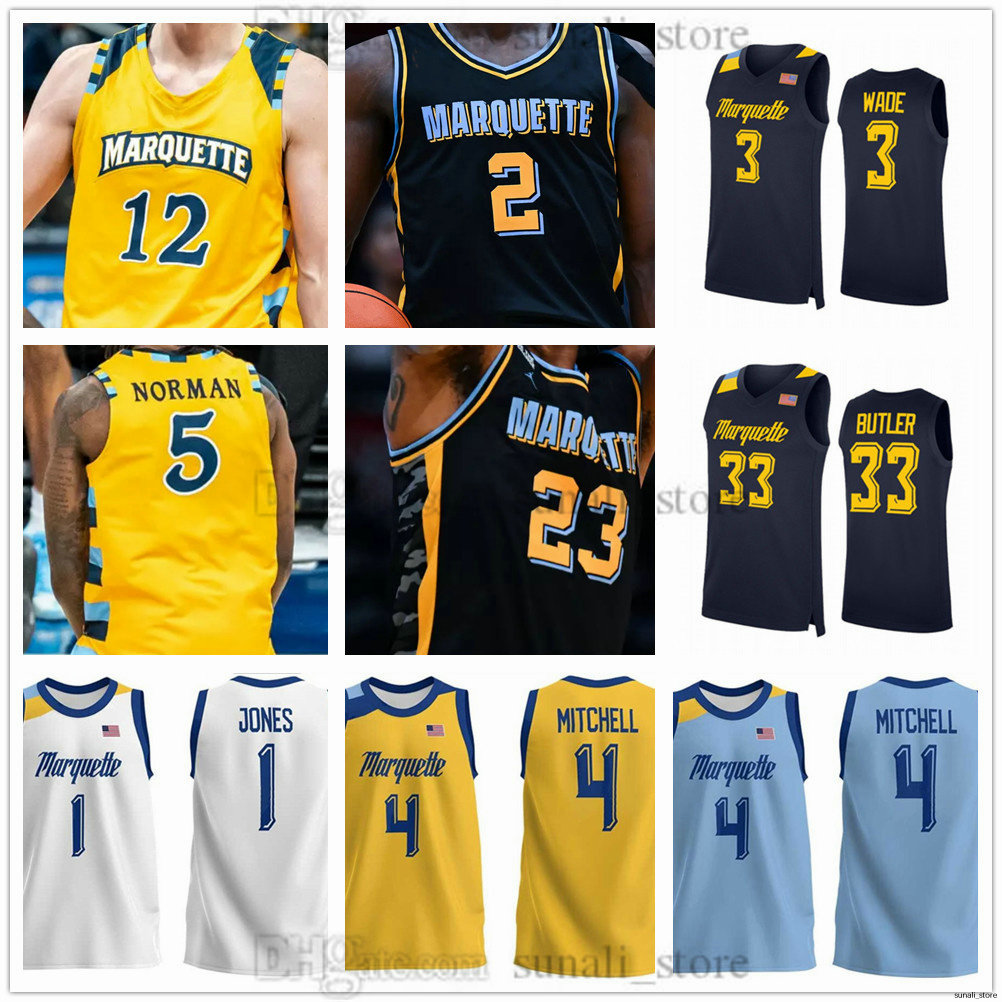 2025 Marquette College Golden Eagles NCAA Basketball Jerseys 1 Kam Jones 4 Stevie Mitchell 12 Ben Gold 23 David Joplin 2 Chase Ross 5 Tre Norman 13 Parham 3 Wade 33 Butler