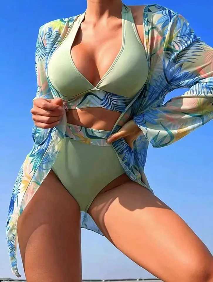 Womens three piece swimsuit bikini hot swimsuit covers the body and looks thin 2024 new modelW241225