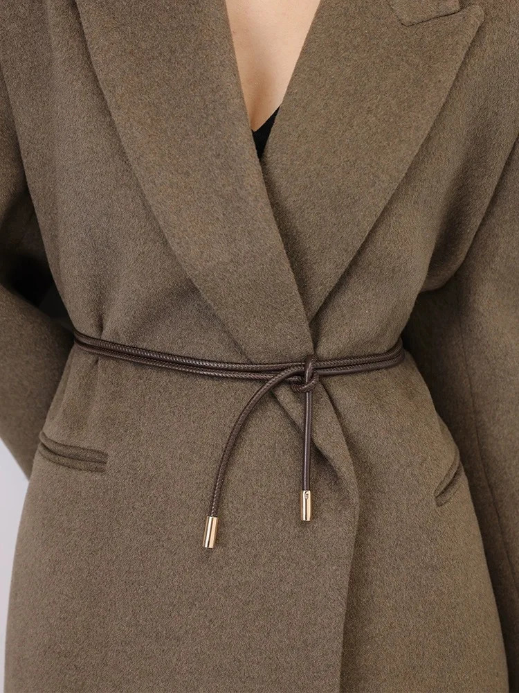 Sheepskin Knot Waist Rope Fashion Leather Round Rope Thin Belt Womens Small Belt Waist Closing Decorative Waist Chain for Dress 241225