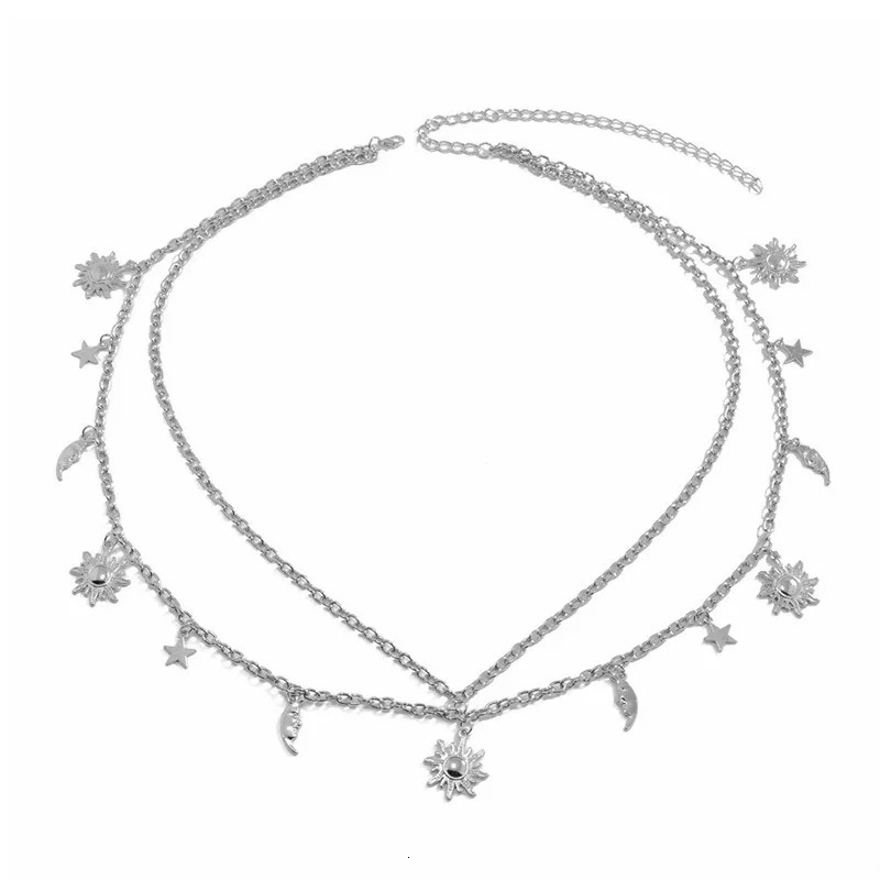 Hip Hop Fashion Metal Star Moon Double Layer Chain Sexy Pants Chain Body Fashion Sexy Adjustable Waist Chain 241225