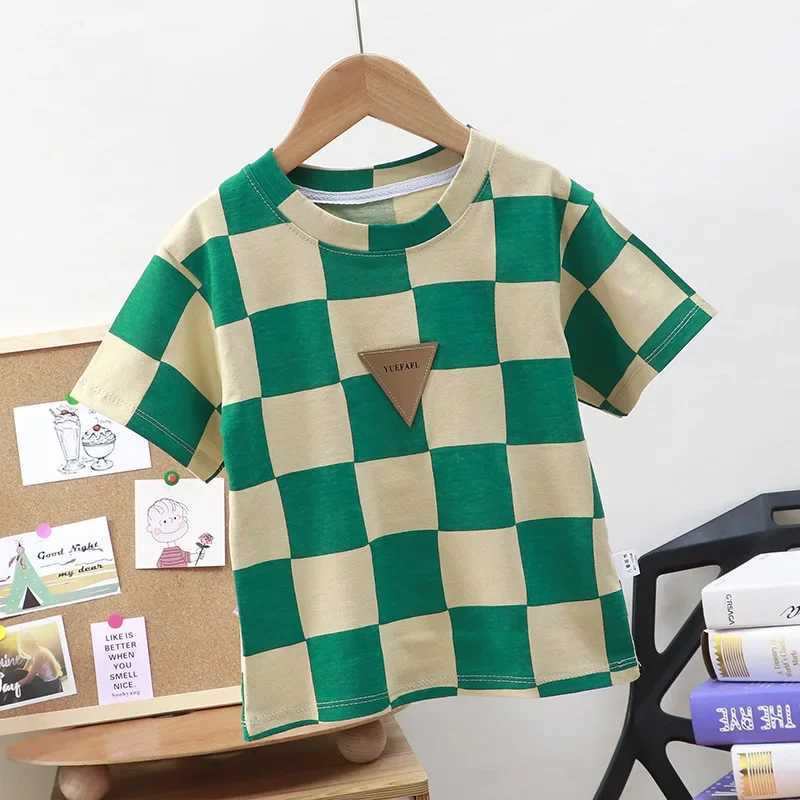 Clothing Sets Kids Cotton Clothes Boys Girls Summer Color Block T-Shirt Letter Shorts 2 Pieces Set Teenage Boy Plaid Tracksuit with ketY241225Q7CP