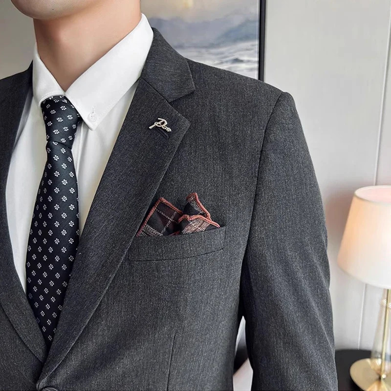 Jacket Pants High End Boutique Solid Color Mens Casual business office Suit Groom Wedding Dress Party Blazer Trousers 241225