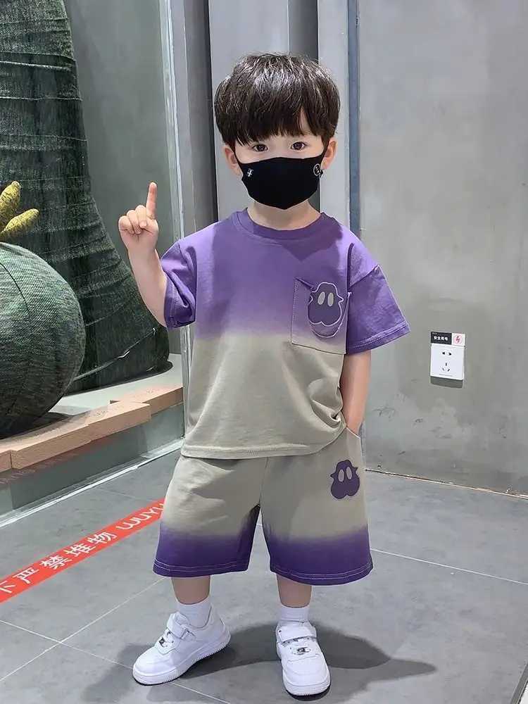 Clothing Sets Summer Children Boy Clothes Set Fashion Short Sleeve Gradient T-shirt and Shorts 2pc Suit Teenage Letter Print Top Bottom OutfitY2412259
