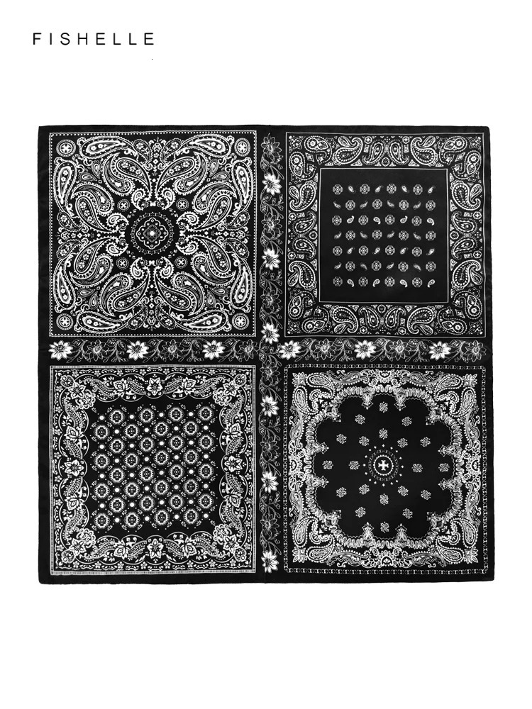 Black Paisley faux natural real silk scarves small square scarf hijab shawl gift headband 65cm men women wrap neckerchief 241225