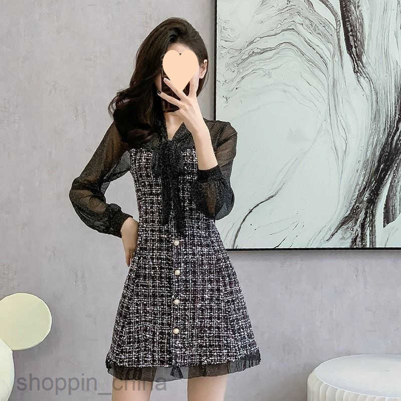 women dresses fashion style coarse floral woolen dress for autumn and winter new small and stylish, slim figure skirt